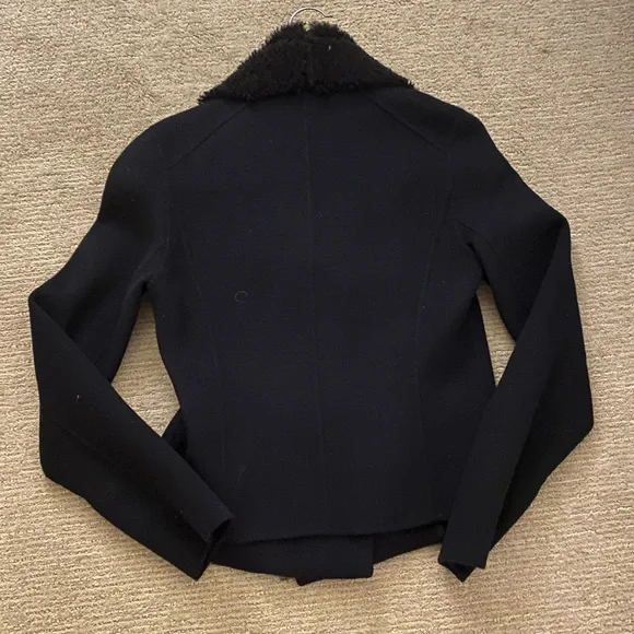 Vince Dark Blue wool Lamb Shearling Cashmere Moto Jacket. Size XS